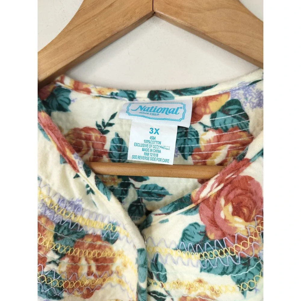National Since 1952 Button Up House Dress Nightgown 3X Womens Floral Cotton